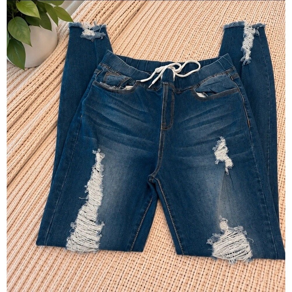 Fashion Nova Distressed Drawstring Skinny Jeans, Juniors/women - Size 11